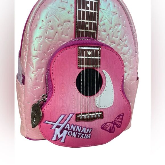 NWT RARE LOUNGE FLY HANNAH MONTANNA GUITAR PINK STAR SHIMMER MINI BACKPACK - Picture 6 of 7